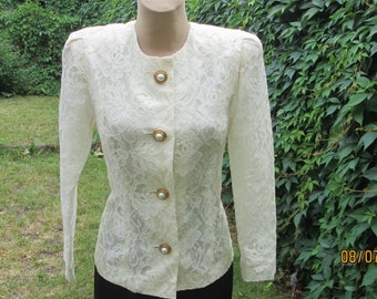 Womens Lace Jacket Vintage | White / Cream | "Gold" Button |  Bridal Styling, Special Occasions