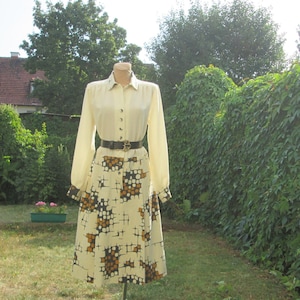 Vintage Cream Wool Midi Dress: Buttoned A-Line (EUR42/UK14)