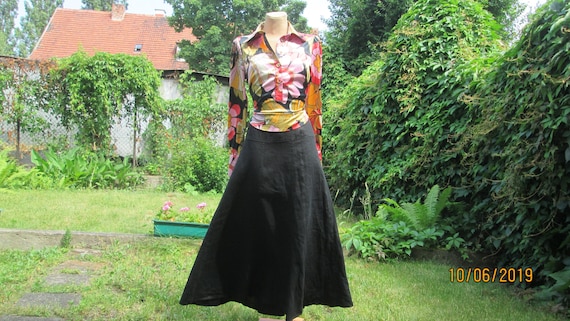 Black Linen Skirt / Skirt Vintage / Linen Linen S… - image 1