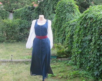 Rare Pinafore Jeans Dress Vintage / Long Jeans Dress / Long Cotton Dress /  Pinafore Long Dress / Dress Pockets / Slits / Size  UK10 / 12