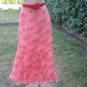 Silk Skirt Floral/ Size EUR42 / 44 / UK14 / 16 / Silk Skirt Salmon / Summer Skirt Midi / Long Silk Skirt