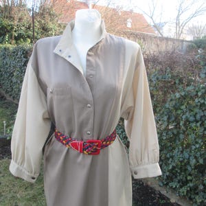 LOUIS FÉRAUD Vintage Wool Dress: Beige Midi Designer Dress