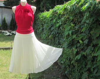 Big Size White Skirt / White / Cream Skirt Large / Size EUR48 / UK20 / Rare Skirt Vintage / Elastic Waistband