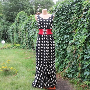 Vintage Polka Dot Maxi Dress - Gold by Michael H - Sleeveless Viscose UK14