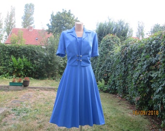 Pleated Dress Suit / 2 PC Dress Suit / Dress Suit Vintage / Blue Dress Suit / Two Piece Dress Suit / Size EUR44 / UK16 / Crimplene