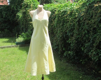 Rare Linen Dress / Long Linen Dress / Open Back Dress / Linen Dress / Yellow Linen Dress / Elastic Top / Size EUR42 / UK14