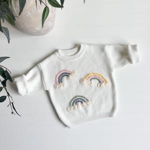 Rainbow Hand Embroidered Sweater, Baby Sweater, Toddler Sweater, Embroidered Sweater, Chunky Knit, Personalized, Keepsake, Birthday Gift