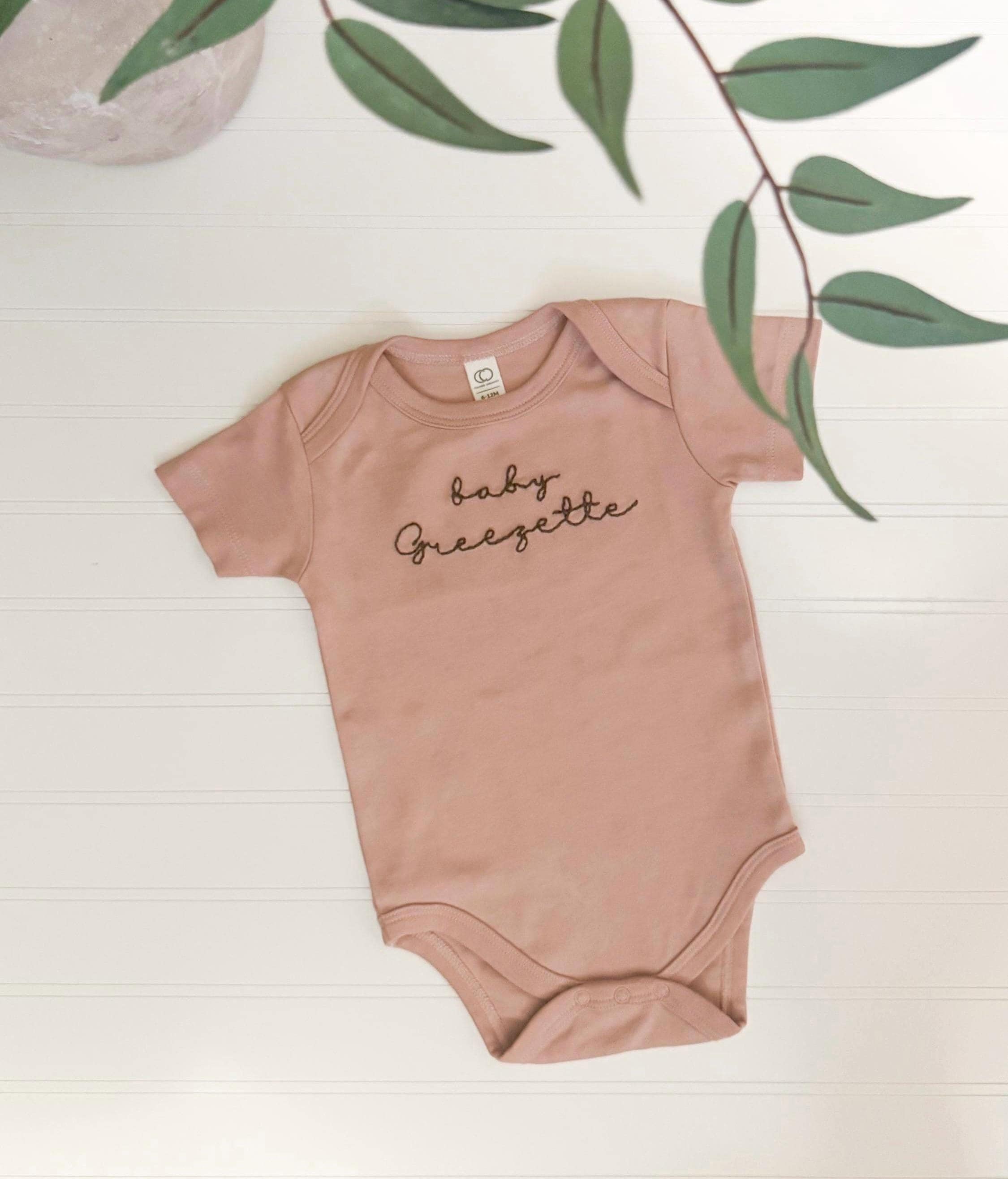 Hand Embroidered Organic Cotton Baby Bodysuit - Personalized Name Onesie