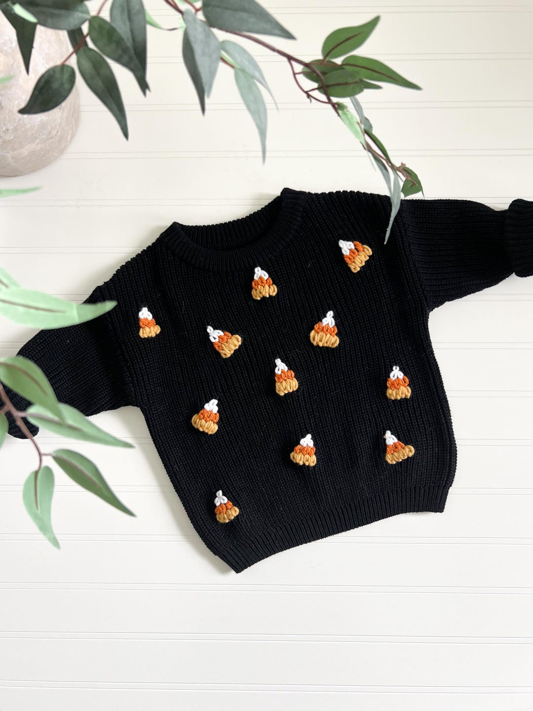 Halloween Sweater, Mini Design, Hand-Embroidered, Baby/Toddler, Keepsake