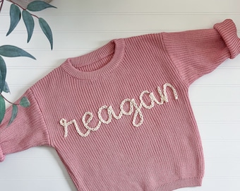 Personalized Hand Embroidered Sweater, Baby Sweater, Toddler Sweater, Embroidered Name Sweater, Chunky Knit - NAME/WORD ONLY