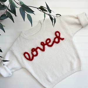 Valentine&#39;s Day Hand Embroidered Sweater, Baby Sweater, Toddler Sweater, Embroidered Sweater, Chunky Knit, Valentine&#39;s Day