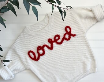 Valentine's Day Hand Embroidered Sweater, Baby Sweater, Toddler Sweater, Embroidered Sweater, Chunky Knit, Valentine's Day