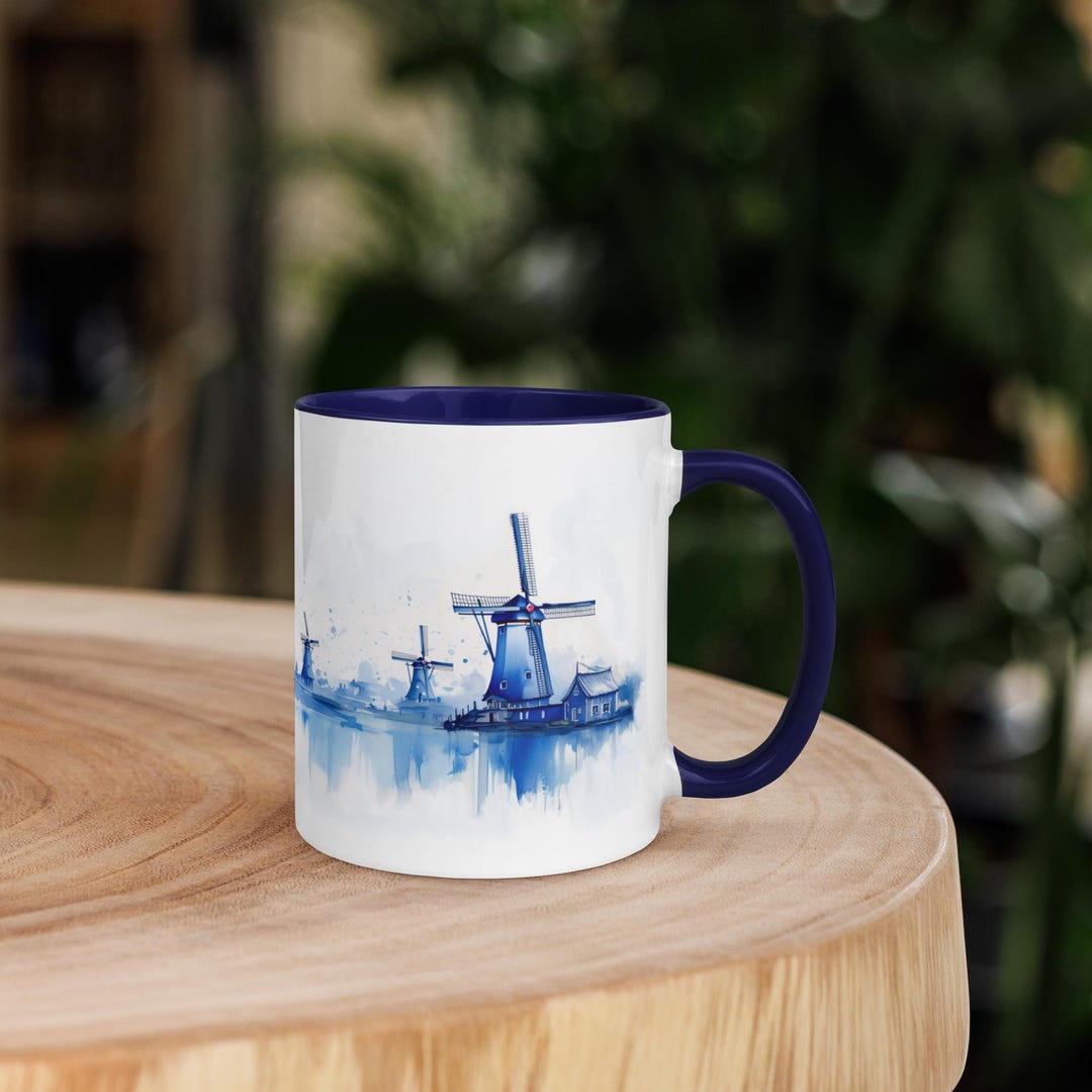 Windmill Coffee Mug | Delft Blue Holland Art, Nederland Gift, Delfts ...