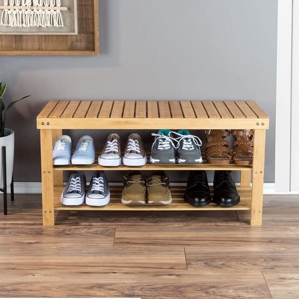 Handmade Bamboo 3 Tier Shoe Rack and Sitting Stand