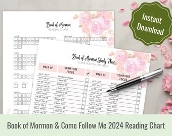 Tableau de lecture du Livre de Mormon | Suivi de lecture du Livre de Mormon | Défi de lecture du Livre de Mormon | Viens et suis-moi 2024