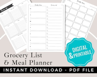 Weekly Meal Planner Printable | Grocery List, A4/Letter (PDF)