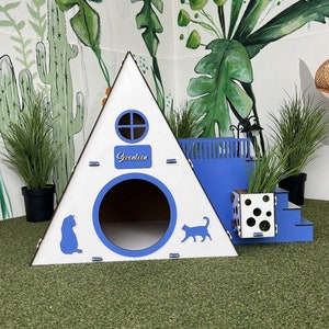 Bungalow Cat House,Modern Cat House, Indoor cat Castle, Cat Furniture, Extra Large Cat House, Cat Bed,