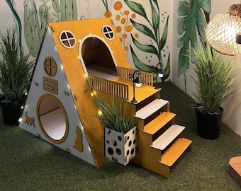 Bungalow Cat House,Modern Cat House, Indoor cat Castle, Cat Furniture, Extra Large Cat House, Cat Bed,