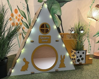 Bungalow Rabbit House,Indoor Rabbit Castle, Rabbit Furniture, Extra Large Rabbit House, Rabbit Bed,Modern Rabbit House, Orange Rabbit HOUSE