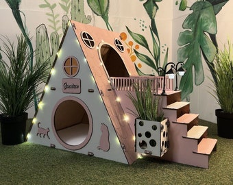 Pink Cat House,Modern Cat House, Indoor cat Castle, Cat Furniture, Extra Large Cat House, Cat Bed