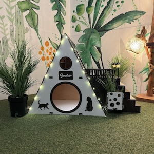 Bungalow Cat House,Modern Cat House, Indoor cat Castle, Cat Furniture, Extra Large Cat House, Cat Bed,