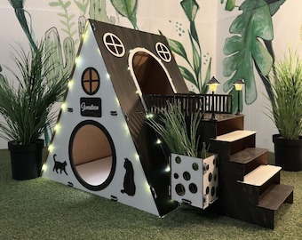 Modern Two-Story Cat House: Indoor Cat Castle with Balcony