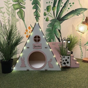 Bungalow Rabbit House,Indoor Rabbit Castle, Rabbit Furniture, Extra Large Rabbit House, Rabbit Bed,Modern Rabbit House, Pink rabbit house