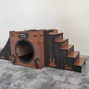 Wooden Rabbit Castle, Rabbit House,Modern Rabbit House,Rabbi t Castle,  Rabbit Playhouse , Brown Rabbit House, Rabbit Bed