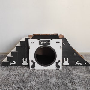 Modern Rabbit House, Wooden Rabbit Castle, Rabbit House, Rabbit Castle,  Rabbit Playhouse , Black and White Rabbit House, Rabbit Bed