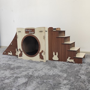 Wooden Rabbit Castle, Rabbit House,Modern Rabbit House,Rabbi t Castle,  Rabbit Playhouse , Brown Rabbit House, Rabbit Bed