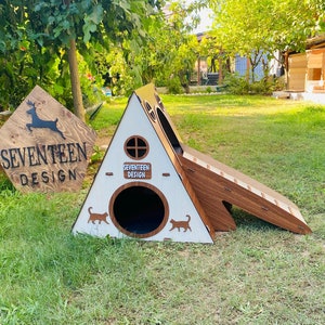 Modern Cat House, Bungalow Cat House, Indoor Cat Castle, Cat Furniture, Extra Large Cat House, Cat Bed,