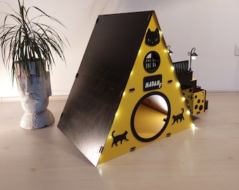 Modern Two-Story Cat House: Indoor Cat Castle with Ladder