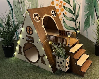 Bungalow Rabbit House,Indoor Rabbit Castle, Rabbit Furniture, Extra Large Rabbit House, Rabbit Bed,Modern Rabbit House,