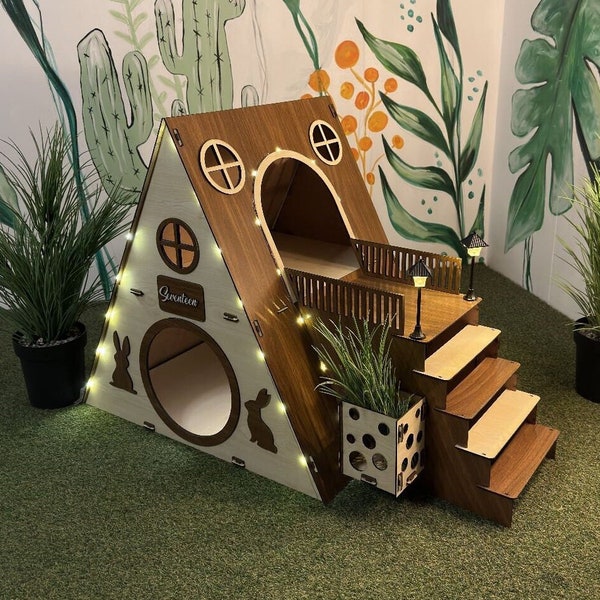 Bungalow Rabbit House,Indoor Rabbit Castle, Rabbit Furniture, Extra Large Rabbit House, Rabbit Bed,Modern Rabbit House,