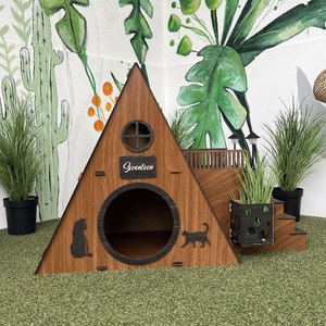 Bungalow Cat House,Modern Cat House, Indoor cat Castle, Cat Furniture, Extra Large Cat House, Cat Bed,