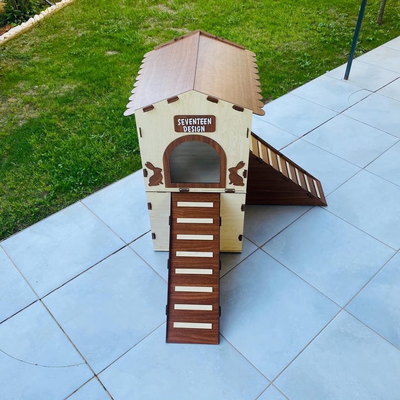 Wooden Rabbit Ramp Two-story Wooden Rabbit House: Modern Rabbit Castle With Ramps - Etsy
