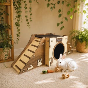Modern Wooden Rabbit Castle: Two-Story Bunny Playhouse