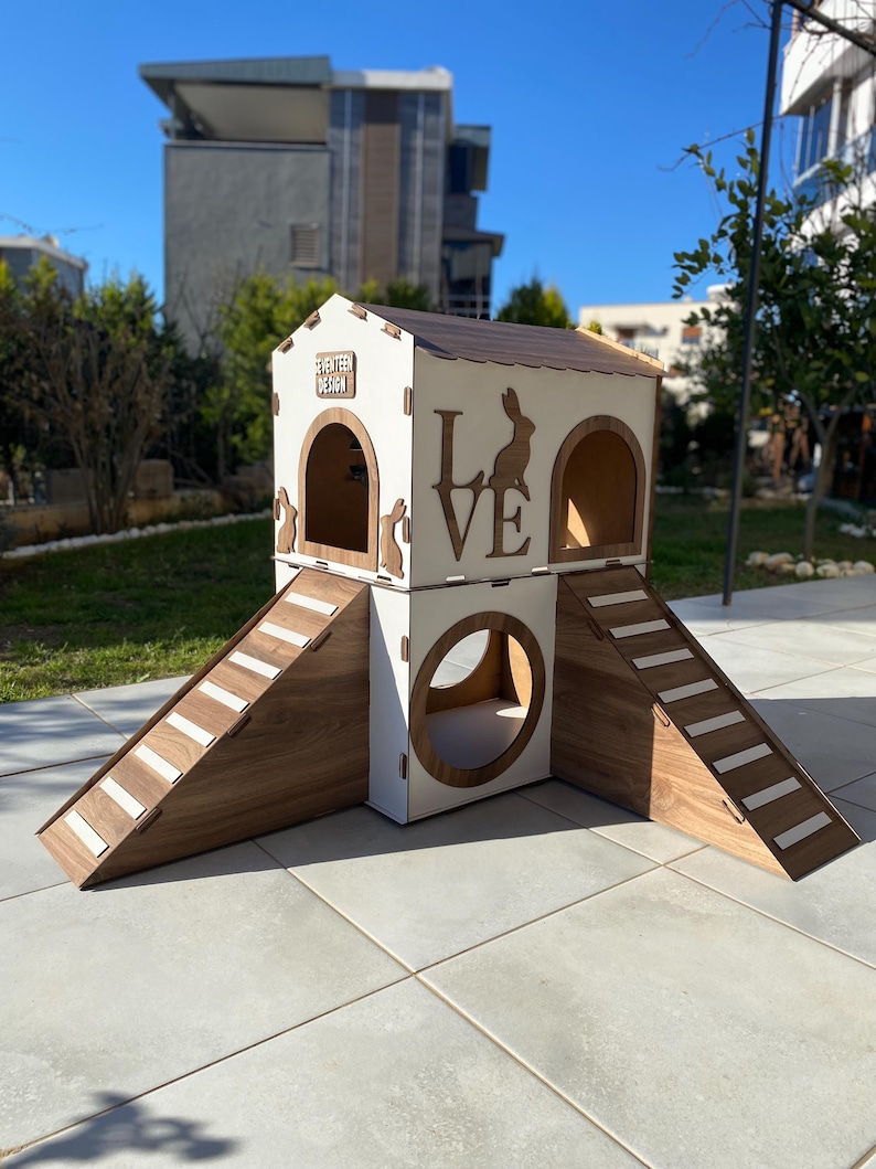 Two-story Wooden Rabbit House: Modern Rabbit Castle With Ramp - Etsy