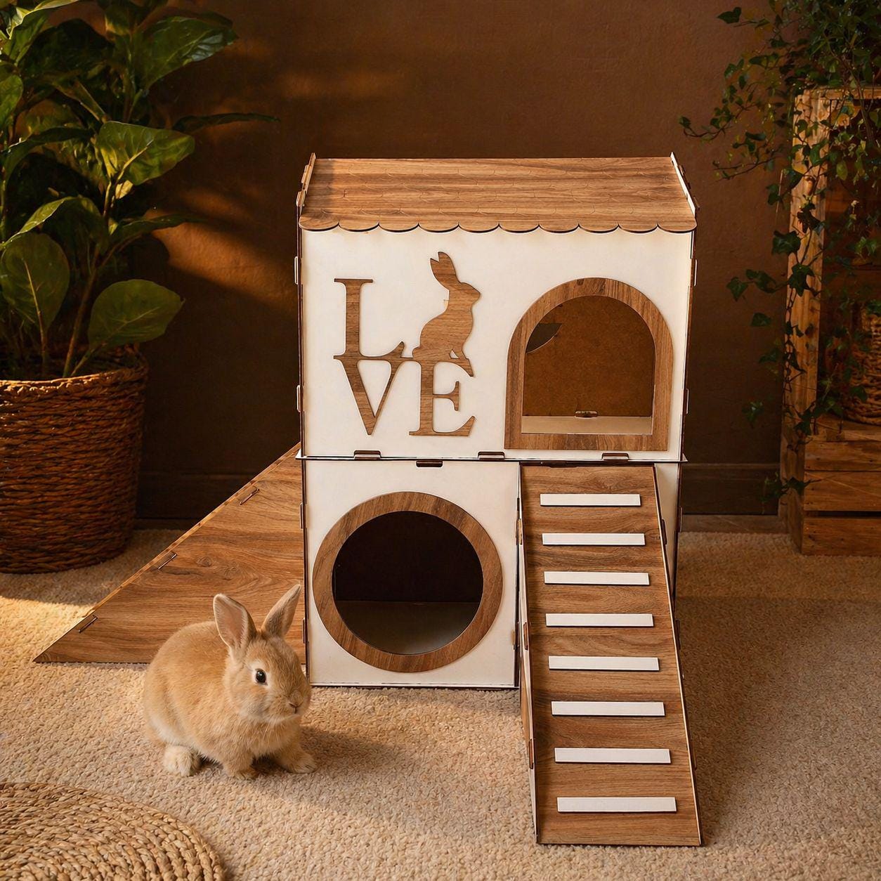 Two-story Wooden Rabbit House: Modern Rabbit Castle With Ramp - Etsy UK