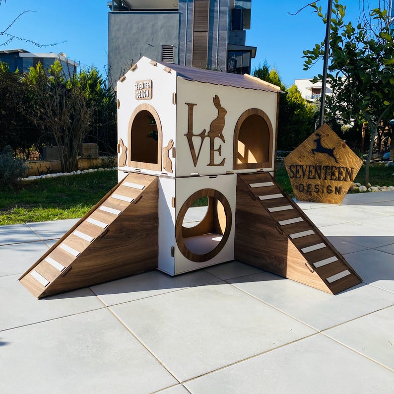Wooden Rabbit Ramp Two-story Wooden Rabbit House: Modern Rabbit Castle With Ramp - Etsy