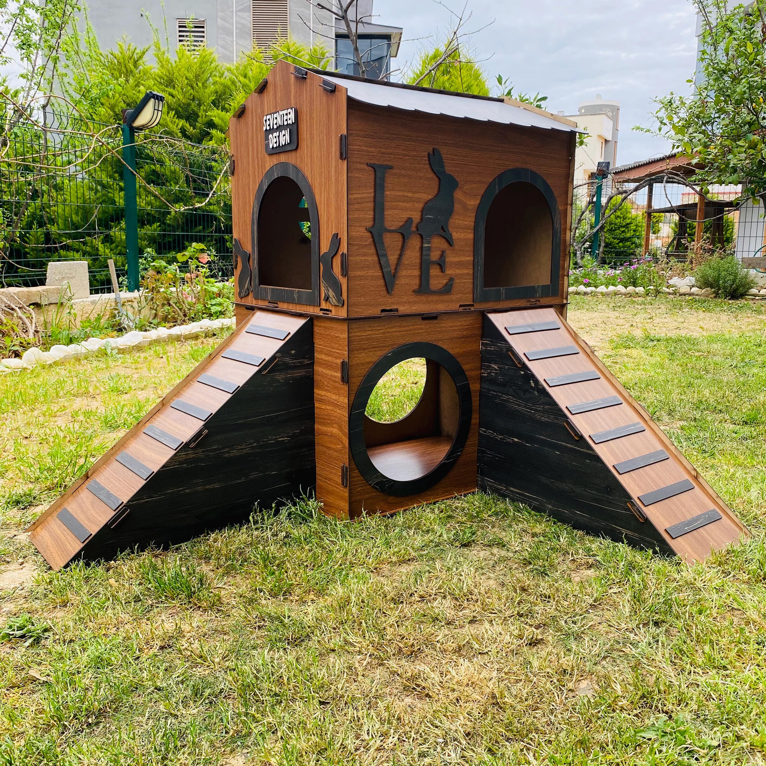 Two-story Wooden Rabbit House: Modern Rabbit Castle Furniture - Etsy