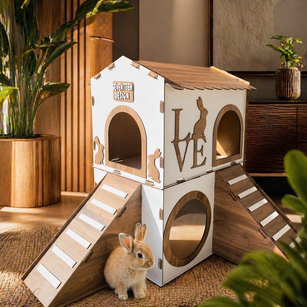 Two-story Wooden Rabbit House: Modern Rabbit Castle With Ramp - Etsy