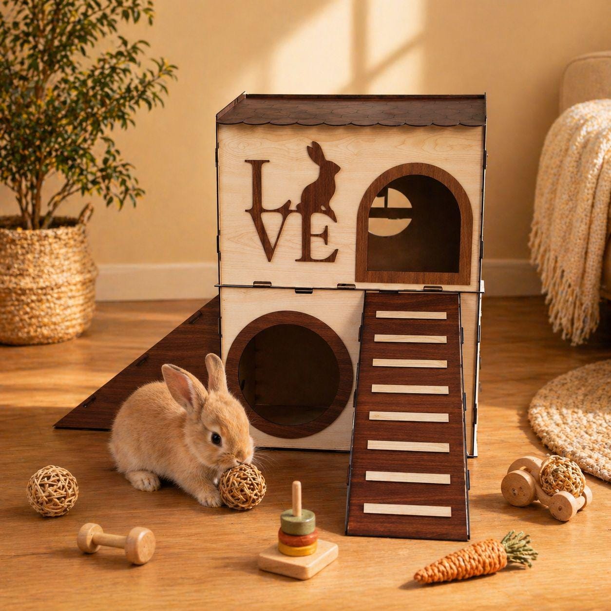 Two-story Wooden Rabbit House: Modern Rabbit Castle With Ramps - Etsy