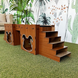 Modern Rabbit House, Wooden Rabbit Castle, Rabbit House, Rabbit Castle, Rabbit Castle with Bridge, Big Rabbit House