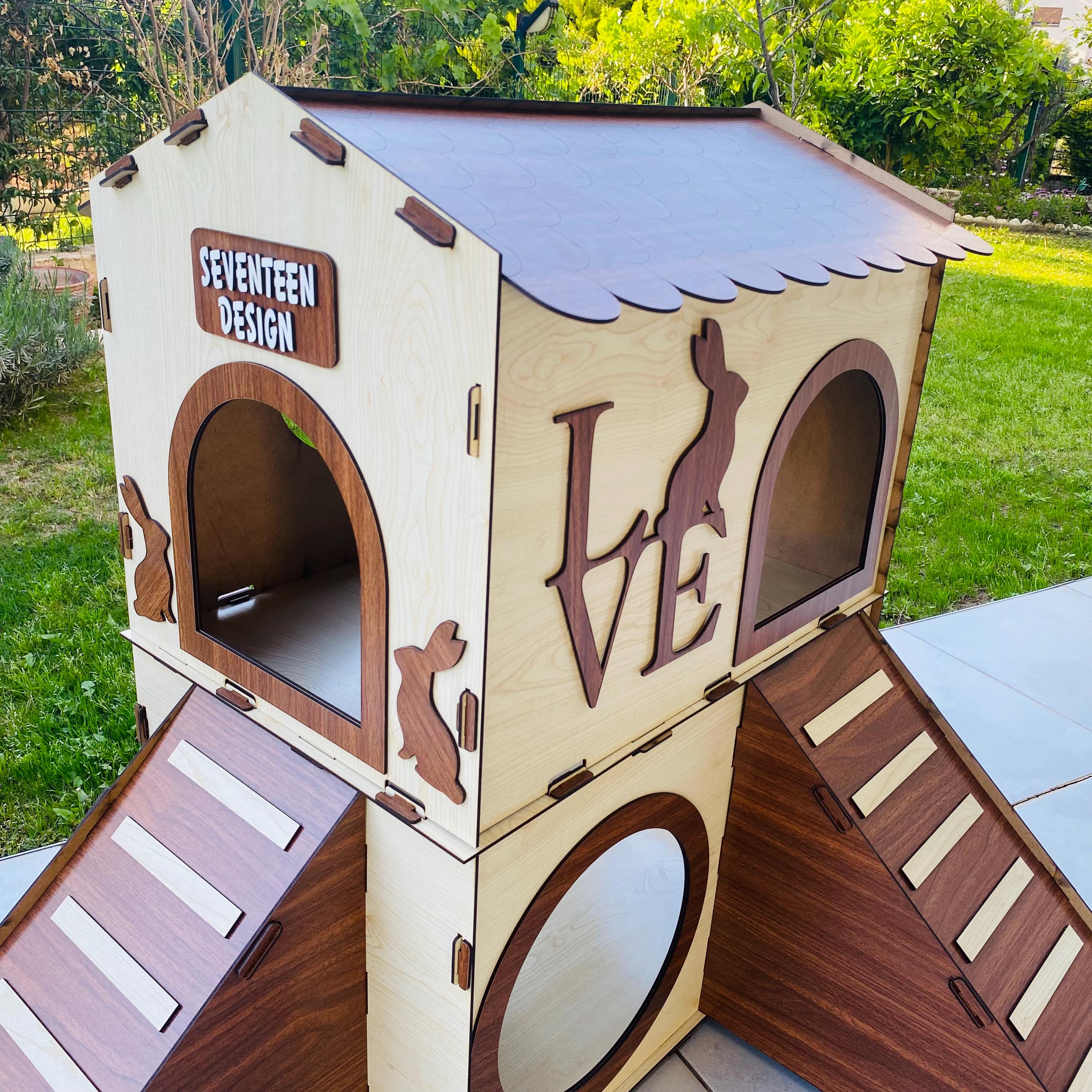 Two-story Wooden Rabbit House: Modern Rabbit Castle With Ramps - Etsy