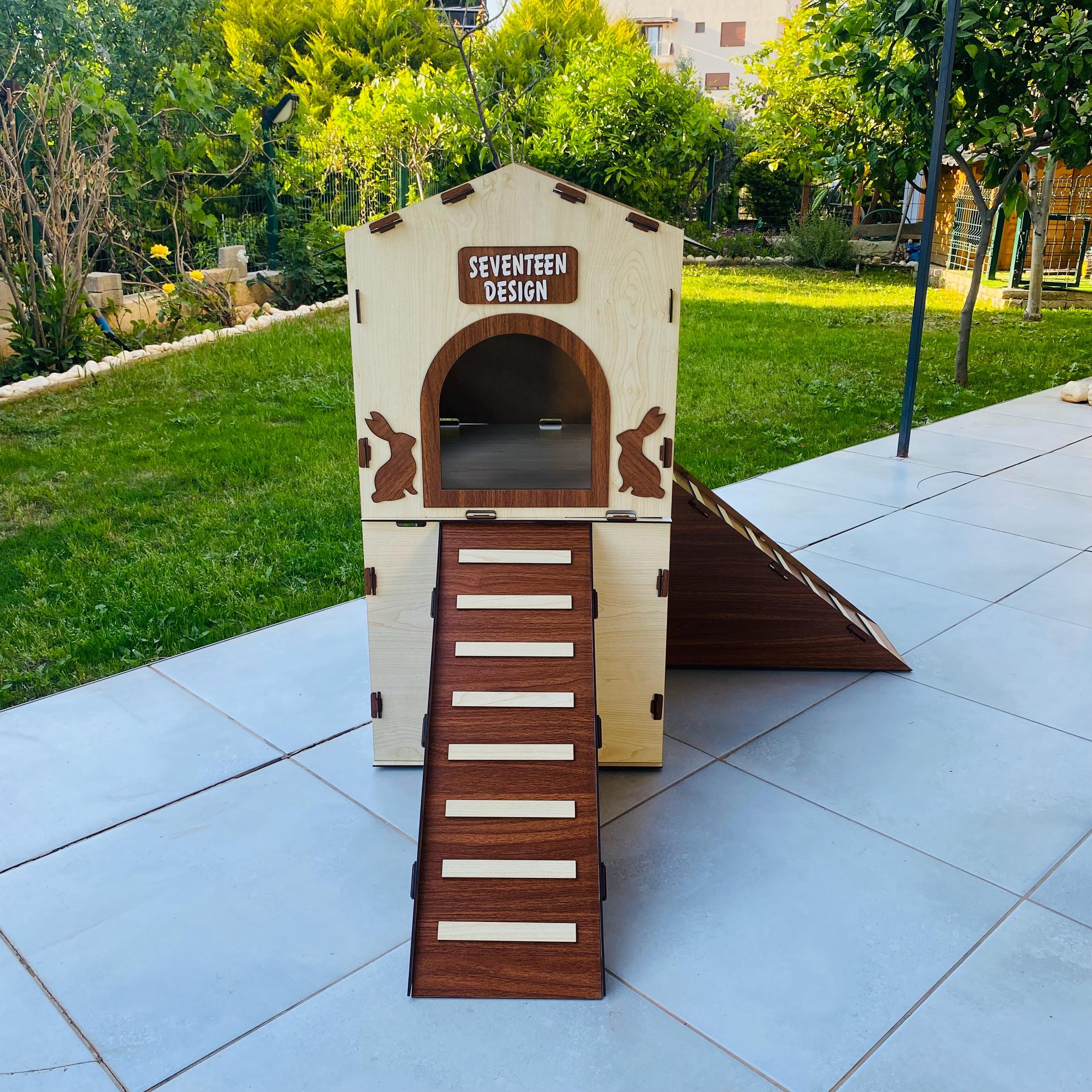 Wooden Rabbit Ramp Two-story Wooden Rabbit House: Modern Rabbit Castle With Ramps - Etsy
