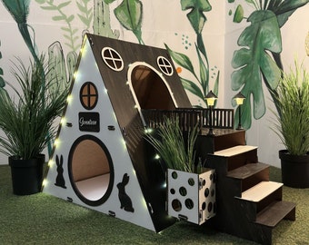 Extra Large Rabbit House,Bungalow Rabbit House,Indoor Rabbit Castle, Rabbit Furniture,Rabbit Bed,Modern Rabbit House,