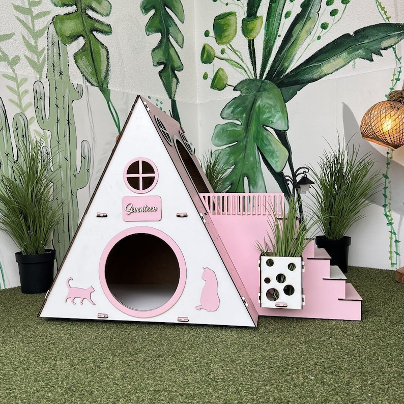 Pink Cat Housemodern Cat House Indoor Cat Castle Cat Etsy