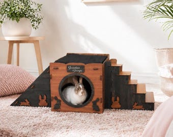 Modern Wooden Cat Castle: Two-Story Cat Playhouse with Ramp