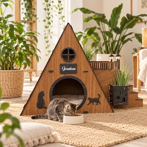 Modern Two-Story Bungalow Cat House: Indoor Cat Castle